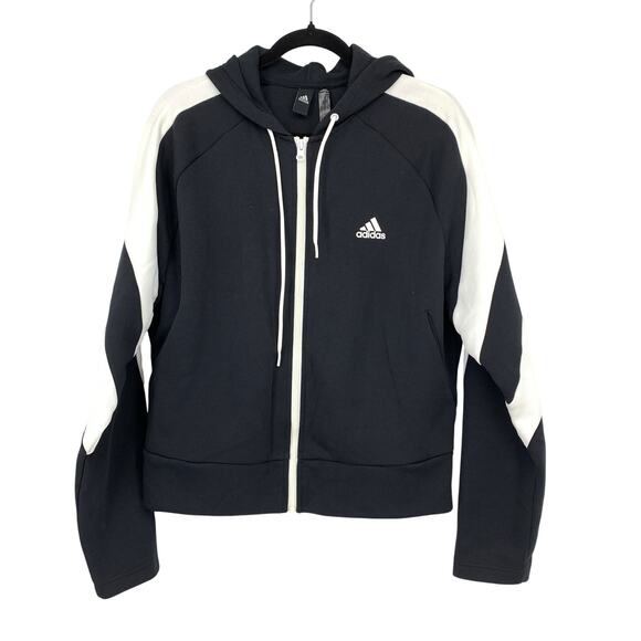 Adidas Full Zip Hoodie Sweatshirt Womens Size Medium Black White - Picture 1 of 6